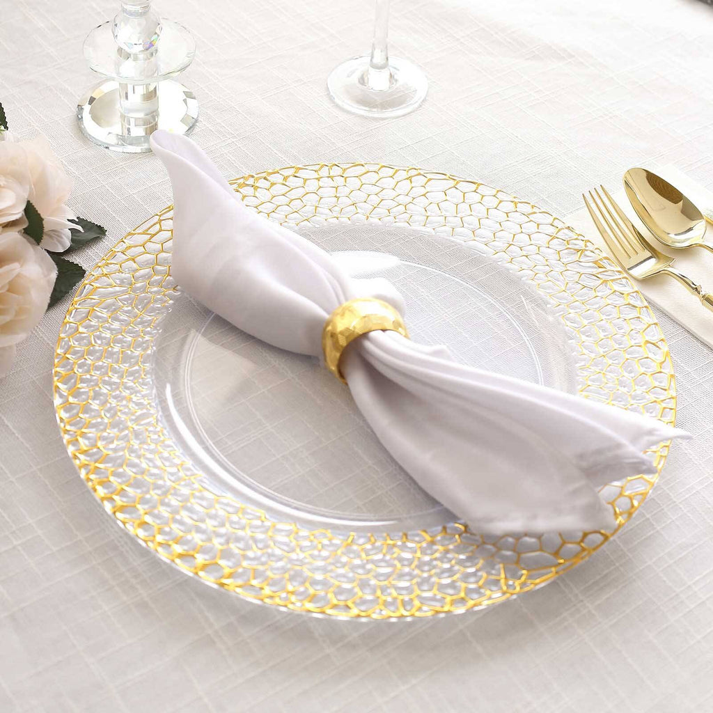 6-Pack Acrylic Charger Plates 13" Round Clear with Gold Hammered Rim - Decorative Plastic Charger Tableware